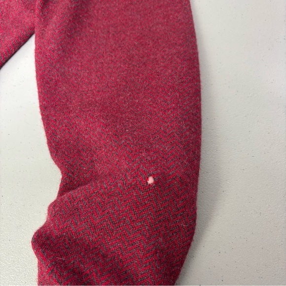 Cremieux Men's Red Gray Chevron 100% Extra Fine Merino Wool Zip Sweater Large - Picture 10 of 10